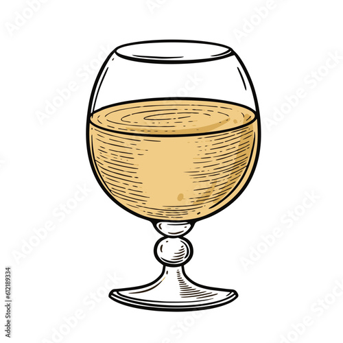 Hand drawn line art sketch art with cocktail in glass.