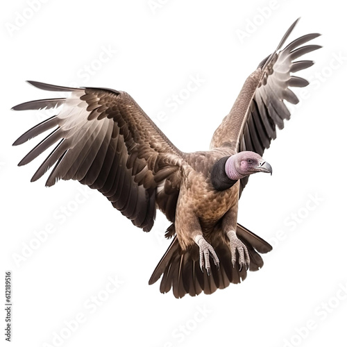 Vulture bird Flying in the air with open wingspan isolated on white background, Generative Ai