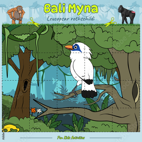 Cut and play Bali myna bird in the jungle