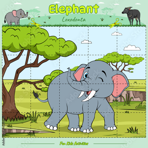 Cut and play Elephant in savanna