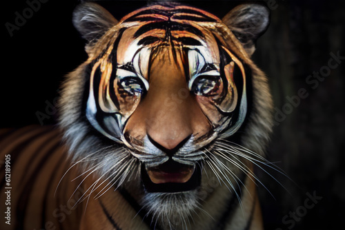 Angry tiger Sumatran tiger  Panthera tigris sumatrae  beautiful animal and his portrait