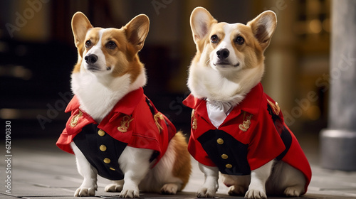 A Group of Corgi Dogs Dressed in Halloween Costumes and Posing for a Photo - Generative AI