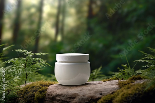 White and blank unbranded cosmetic cream jar standing on the table at home skin care product presentation skincare beauty and spa jar with copy space moisturizer Generative AI