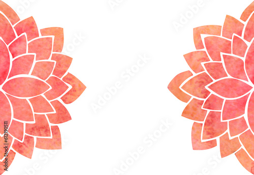 Template with symmetrically arranged decorative elements - silhouettes of red stylized lotus  flowers, oriental floral mandala for background decoration and design of cards