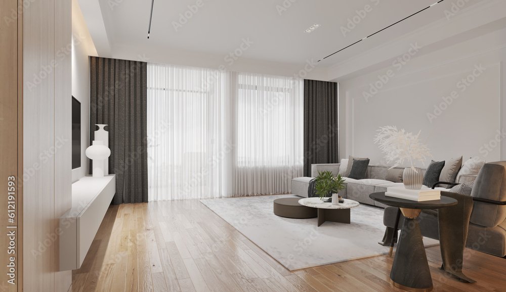 Fototapeta premium The modern luxury interior of the living room is bright and clean. 3D illustration