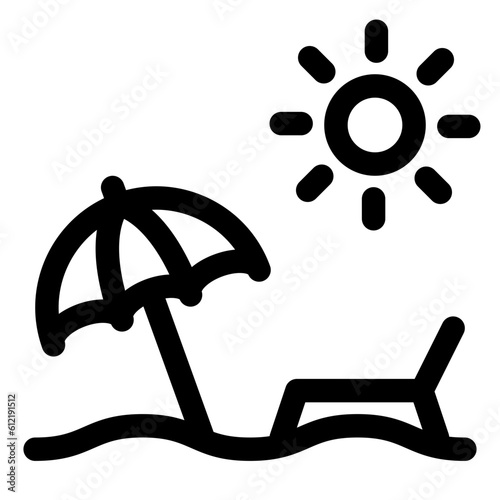 夏、ビーチ、パラソル、砂浜、海を表すラインスタイルのアイコン