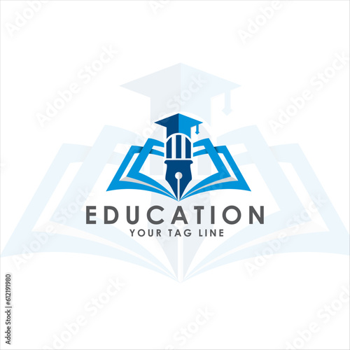 Creative Education Logo Design Concept For Pen, Pencil, book And Cap. Fully editable vector Logo design.