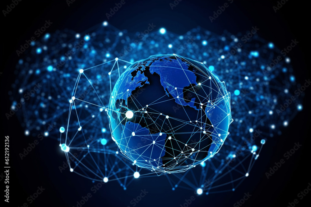 A network of interconnected globe icons representing a global business network, with data flowing between them, symbolizing international connectivity and collaboration Ai generative A network of interconnected globe icons representing a global business network, with data flowing between them, symbolizing international connectivity and collaboration Ai generative