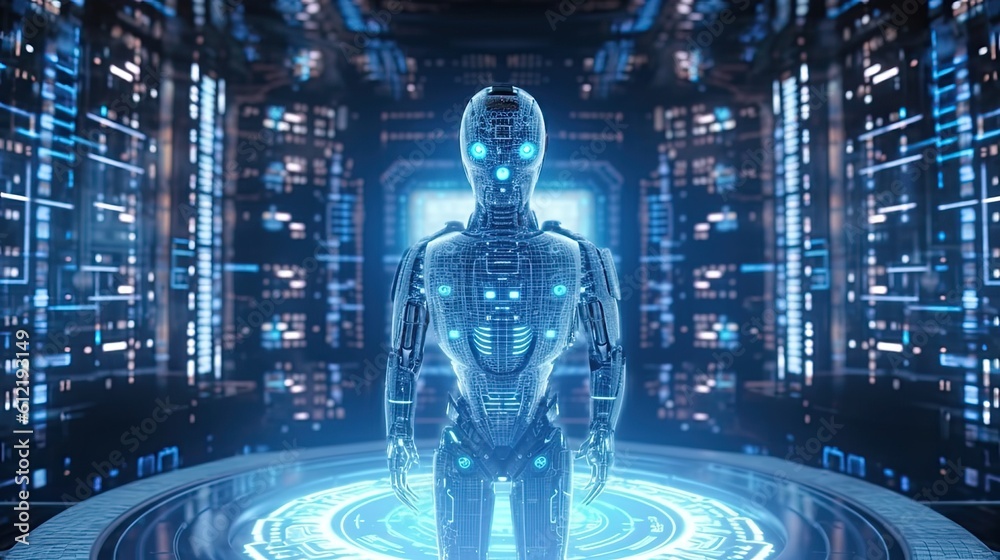 Artificial intelligence robot and binaryHologram of the artificial ...