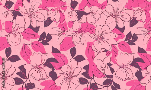 Wallpaper Mural Abstract floral pattern with orange and brown flowers on a beige background with leaves and petals. Torontodigital.ca