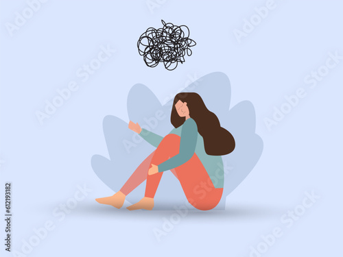 Woman with mental health problems have  psychotherapy session.  emotional and psychological support. Vector  illustration.
