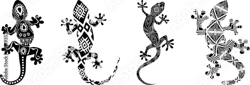 gecko - tribal traditional ornaments (black) - batch 3