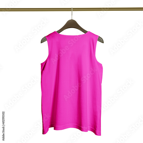 This Back View Luxurious Tank Top on Hanger Mockup in Rose Pink Color, are Perfect for showcasing your brand logo all over the place