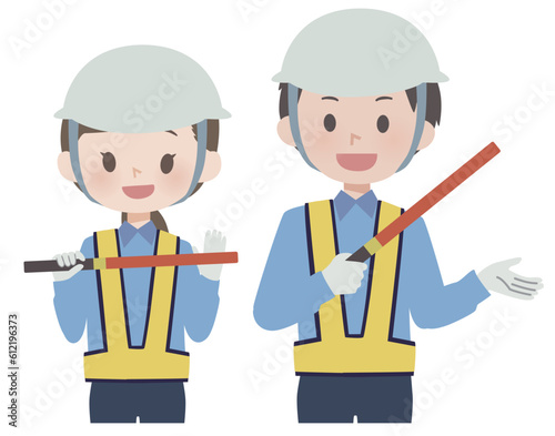 誘導する警備員の男女のイラスト