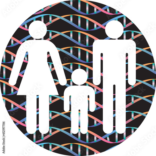 親子シルエットと二重螺旋構造パターン
