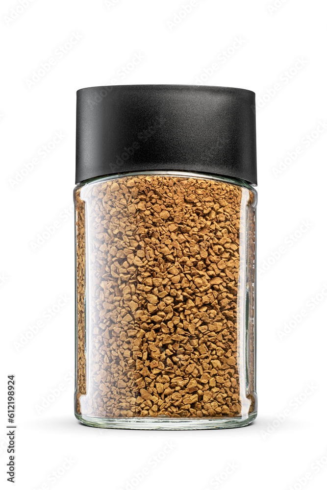 Instant coffee jar with black lid isolated. Transparent PNG image. Instant coffee jar with black lid isolated. Transparent PNG image.