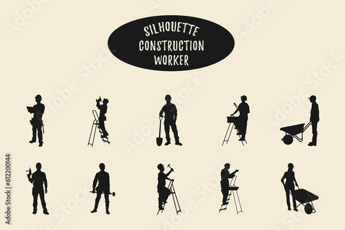 Construction workers vector silhouettes, Isolated construction workers silhouettes with different tools