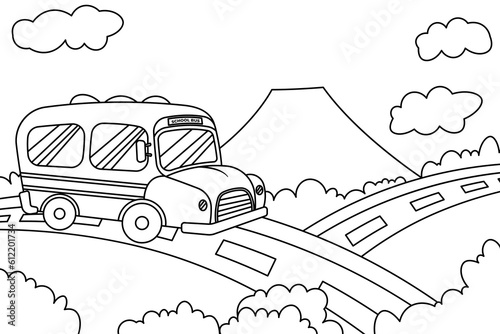 school bus cartoon.background coloring book.