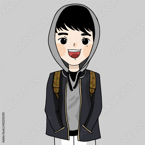 teenage man smiles , guy with hoodie smiles