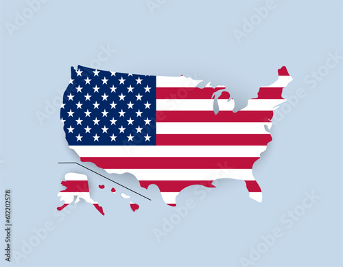 USA map in United States flag colors. Vector flat illustration. Abstract geographic borders of America country with Alaska and Hawaii