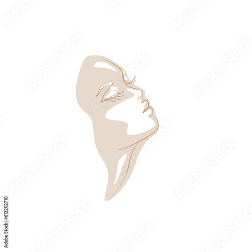 Profile of beautiful girl with long hair one line art. Beautiful woman fashion abstract female portrait, isolated vector illustration. Tattoo, print and logo design for spa or beauty salon.