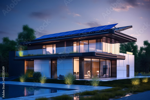Energy-Efficient Home Design with Solar Panels - Generative AI © Martin Lang
