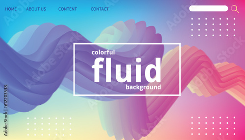 3d Poster with Fluid Shape. Landing Page Template. Abstract Futuristic Vector Background. Wave Music Poster Concept with Neon Pink and Blue Colors. Modern Website 