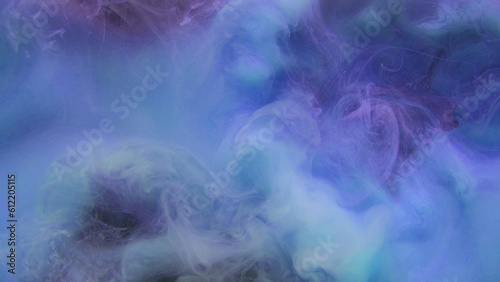 Color fog texture. Smoke cloud. Ink water. Ethereal haze. Blue glowing explosion mist floating abstract art background with free space.