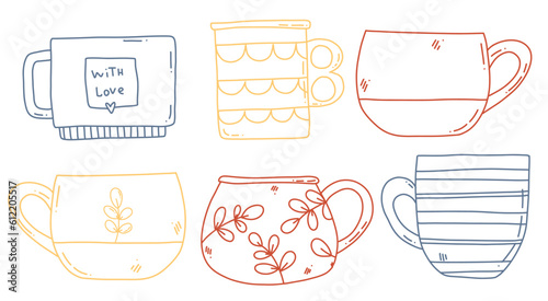 set of line art cups