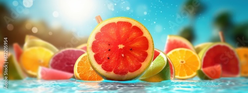 Freshy Various Fruits For Summer Background, Summer Festive Time Concept. Generative Ai