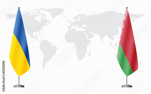 Ukraine and Belarusian flags for official meeting
