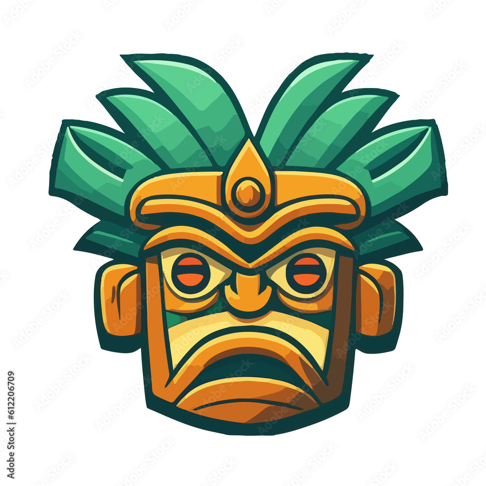 Obraz premium Tiki Treasures: Exploring Polynesian Culture and Traditional Hawaiian Masks in Tropical Totems