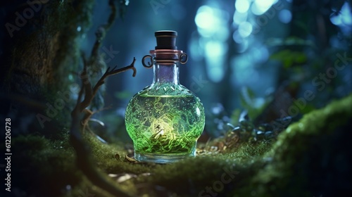 poisonous potion in the magical dark forest background Generative AI