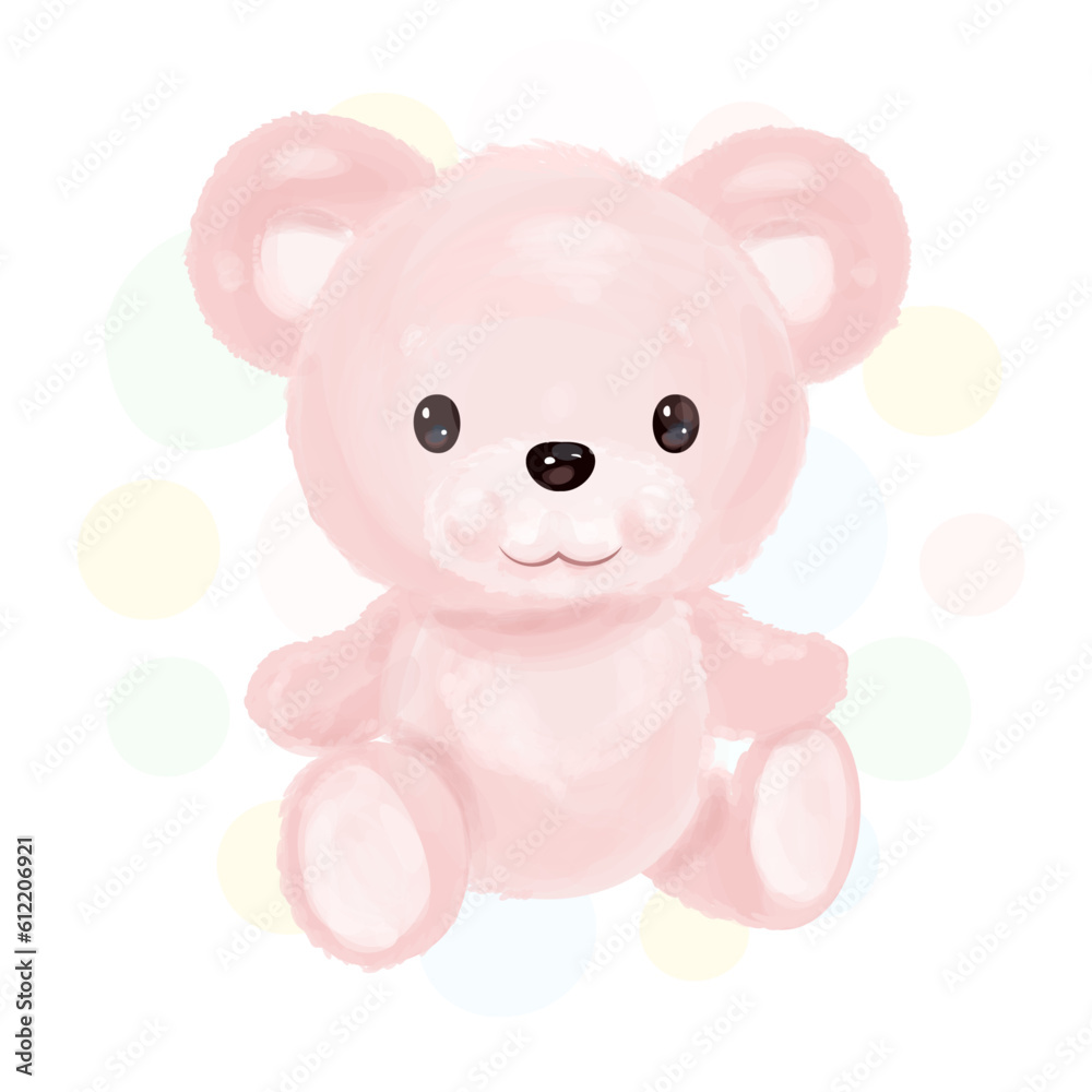 Cute Pink Bear Isolated on a White Colored Dotted Background. Hand Drawn Watercolor Artwork. Vector Illustration For Your Design. Cute Pink Bear Isolated on a White Colored Dotted Background. Hand Drawn Watercolor Artwork. Vector Illustration For Your Design.