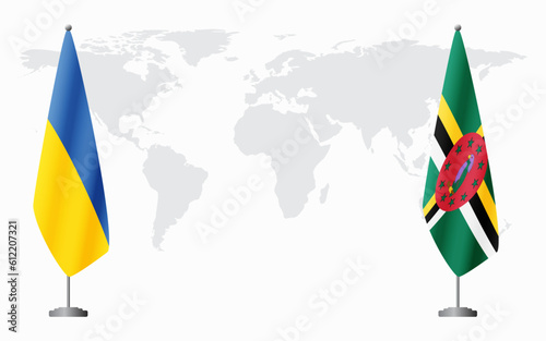 Ukraine and Dominica flags for official meeting