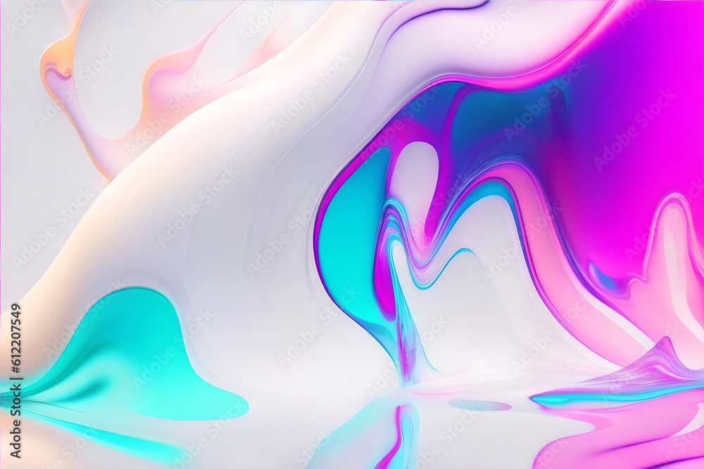 White and neon colors liquid wavy fluid abstract background. Trendy technology design backdrop. Generative AI .