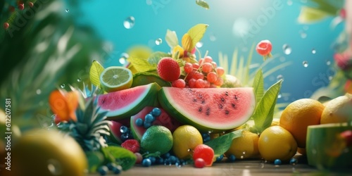 Freshy Various Fruits For Summer Background, Summer Festive Time Concept. Generative Ai