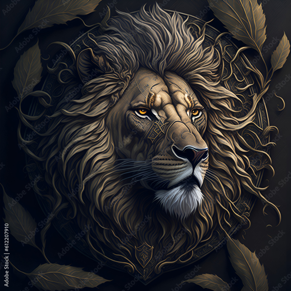 lion head on black background logo desing