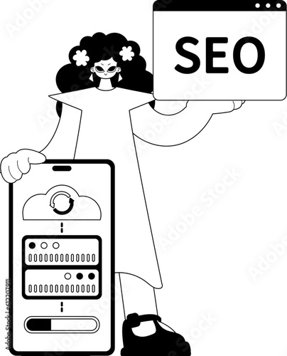 daughter and waiter . cloud storehouse and SEO take . bootleg and washcloth occupation artwork. Trendy style, Vector Illustration