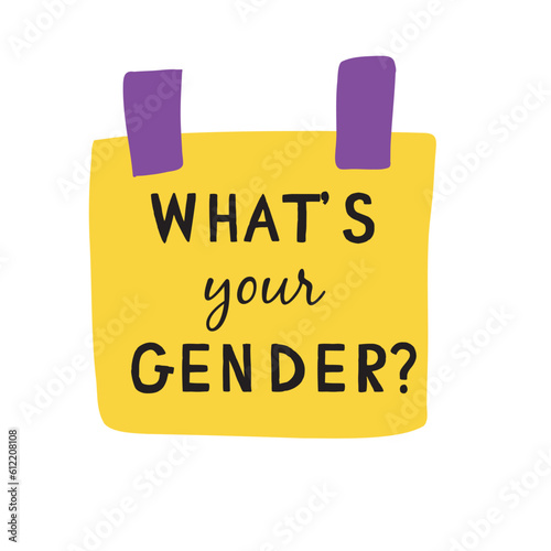 Hand writing question what's your gender identity on the paper note. Shy Enby’s Guide for Cis Trans People. Vector template illustration for banner, typography, sticker, t-shirt website page, article.