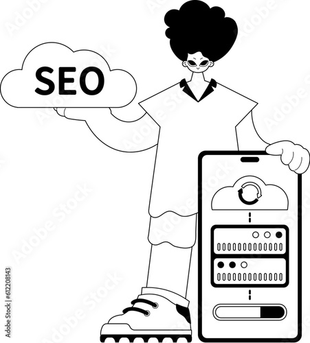 valet and server . cloud memory and SEO capable . Black and flannel line artwork. Trendy style, Vector Illustration