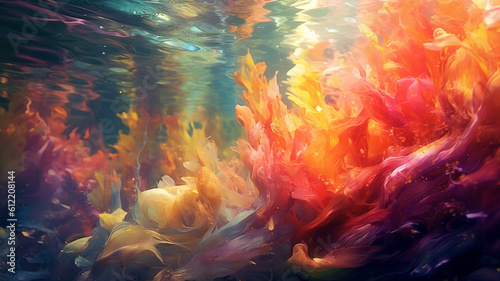 colored paints are spilled under water. Generative AI © Aliaksei
