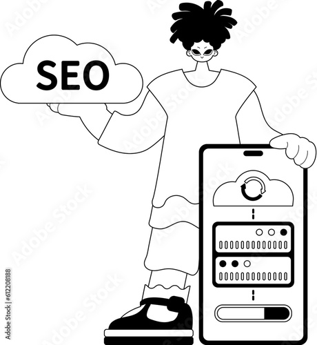 valet and server . cloud memory and SEO adequate to . Black and washcloth note artwork. Trendy style, Vector Illustration