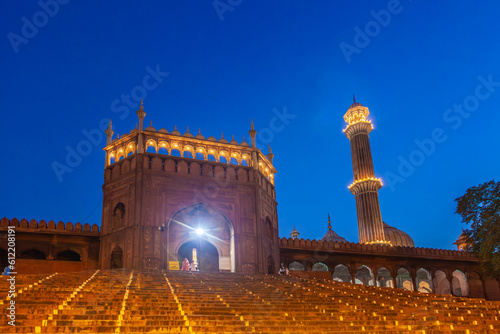 Jama Masjid Mosque by night, old Delhi, India. photo