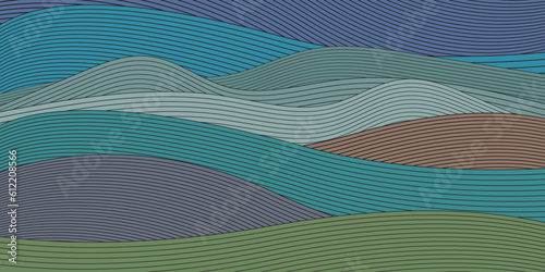 Abstract line wave pattern background. Rural landscape concept vector illustration.