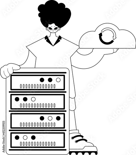 man and waiter . obscure repositing composition . black and white transmit art. Trendy style, Vector Illustration