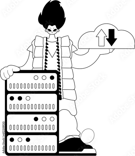 man and waiter . obscure reposit composition . black and White transmit art. Trendy style, Vector Illustration