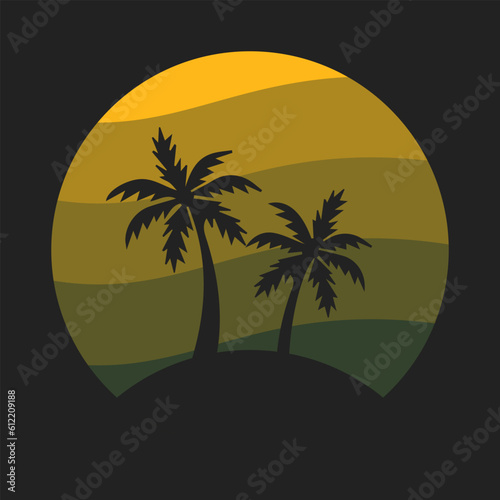 summer beach  palm tree  retro  silhouettt logo vector illustration