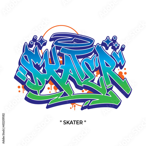 Skater text slogan streetwear with urban graffiti style street art vector logo icon illustration design for fashion graphic tshirt and poster print