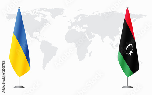 Ukraine and Libya flags for official meeting